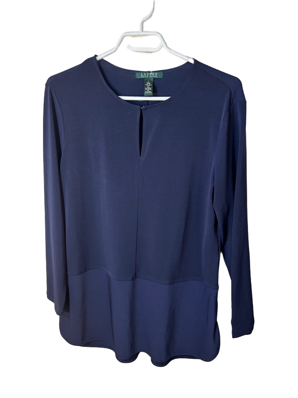 Lauren Ralph Lauren Navy Two tone Long-Sleeve Keyhole Blouse size Large
